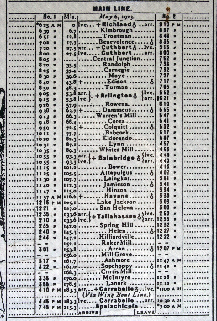 1923 GF&A (SAL) timetable